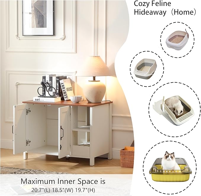 31.9'' Small Cat Litter Enclosure,Adjustable Shelf for Dog Proof and Storage,Locks Added for cat,Cat Litter Collector,Small Indoor Cat House,Grey-PawvioPets