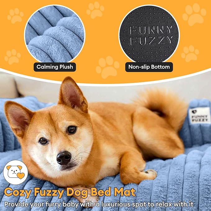 FUNNY FUZZY Pet Couch Cover for Sofa, Calming Dog Bed for Couch, Fluffy Plush Dog Couch Mat for Furniture Protector for Large Medium Small Pets, 47×37 in, Blue-PawvioPets