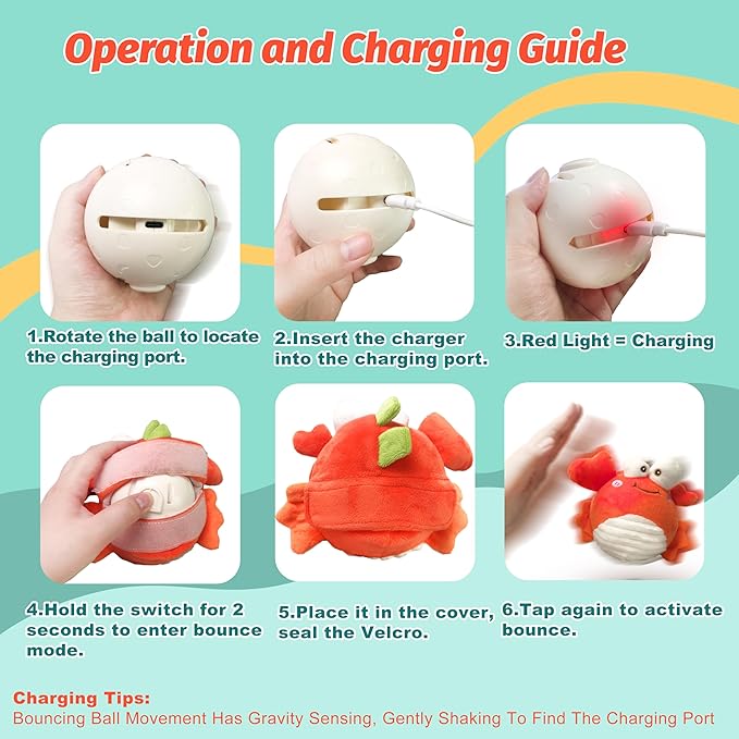 Crab Interactive Dog Toys – Rechargeable Self-Play Toy with Motion-Activated Ball & Music Recording Modes for Small, Medium & Large Dogs, Moving Dog Toy to Keep Them Busy-PawvioPets