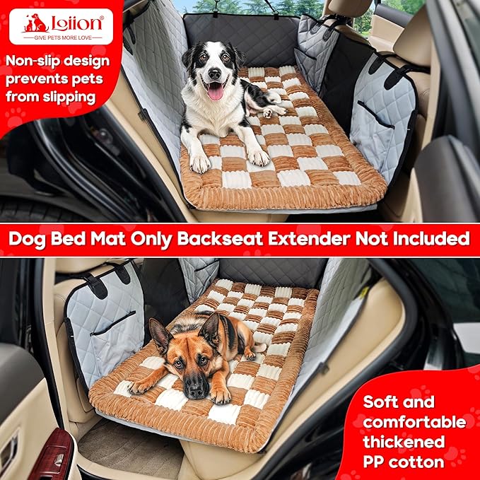 Dog Car Bed Mat, Non-Slip Backseat Extender Pet Blanket, Plaid Dog Bed for SUVs, Sedans & Trucks, Chew-Resistant Travel Pad for Dogs, Easy Clean & Scratch-Proof & Comfort (50"x24.6")-PawvioPets