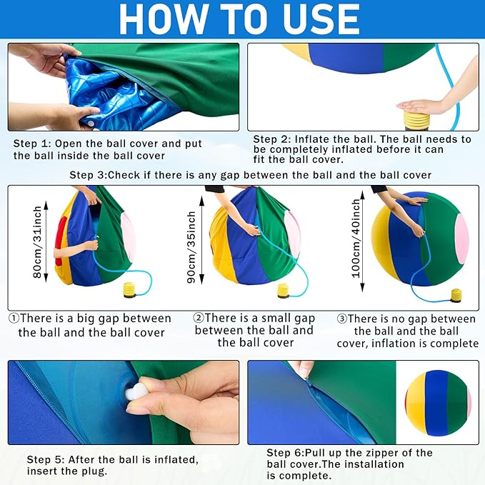 40inch Giant Herding Ball with Ball Cover Anti Burst Please Watch VCR for How to Inflation Horse Toys for Horses Stall Entertainment Play, Pump Included (Mixed Color,Classic)-PawvioPets