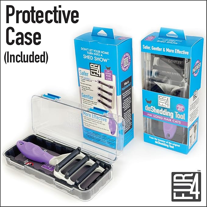 FUR4 deShedding Tool for Long Hair Cats - Innovative Cat Grooming Brush with 4 Composite Carbon Fiber Edges for Effective Fur Removal - Cat Hair Deshedder Brush for a Comfortable Grooming Experience-PawvioPets