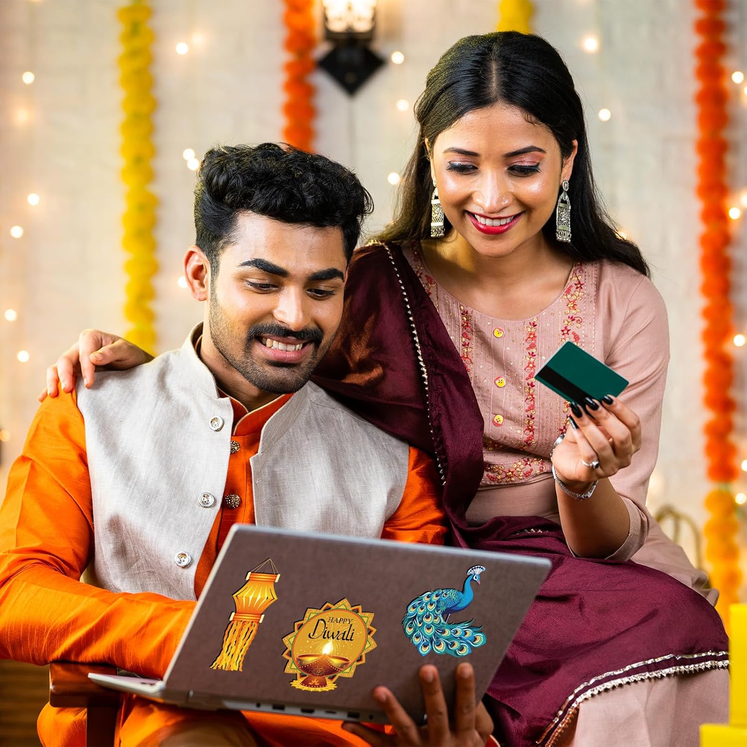 Xuhal 25 Pcs Happy Diwali Magnets Decoration Colorful Elephants Lanterns Oil Lamps Peacock Decorative Fridge Magnetic Stickers for Mailbox Car Metal Garage Door Decoration