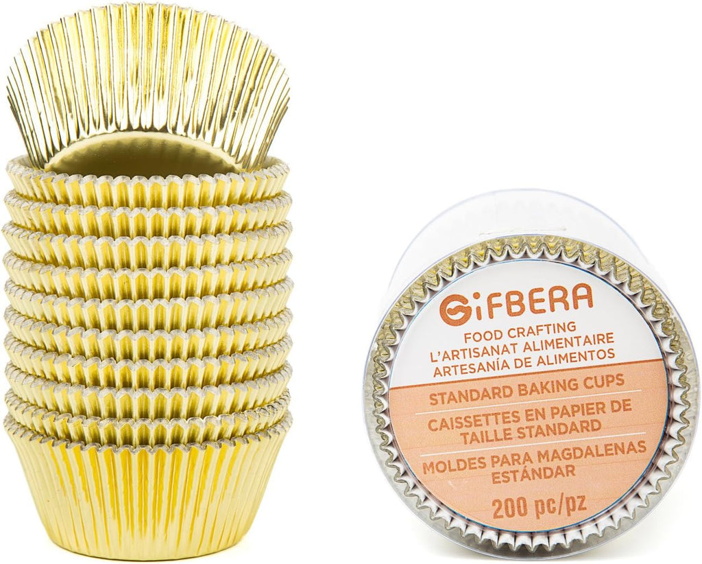 Gifbera Standard Gold Foil Cupcake Liners Wrappers Metallic Baking Cups, 200-Count