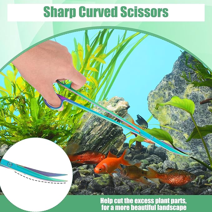 Aquarium Aquascape Tools Kit, 4 in 1 Anti-Rust Aquatic Plant Aquascaping Tool Stainless Steel Black Tweezers Scissors Spatula for Aquarium Tank Clean Fish Tank Aquascape Accessories Set-PawvioPets