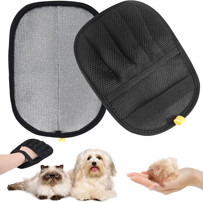 2-Pack Pet Hair Remover Gloves - Reusable Grooming Gloves for Dogs & Cats, Static Electricity Fur Removal Mitts for Furniture, Car, Clothing - Quick Dry Cleaning-PawvioPets