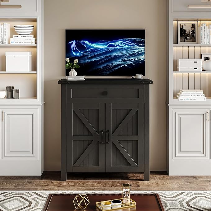 20 Gallon Aquarium Stand With Charging Station, Farmhouse Fish Tank Stand, Reptile Tank Stand Terrarium Stand with Drawer and Cabinet Storage, Sturdy Heavy Duty 27.6"×15.7" Tabletop - Black-PawvioPets