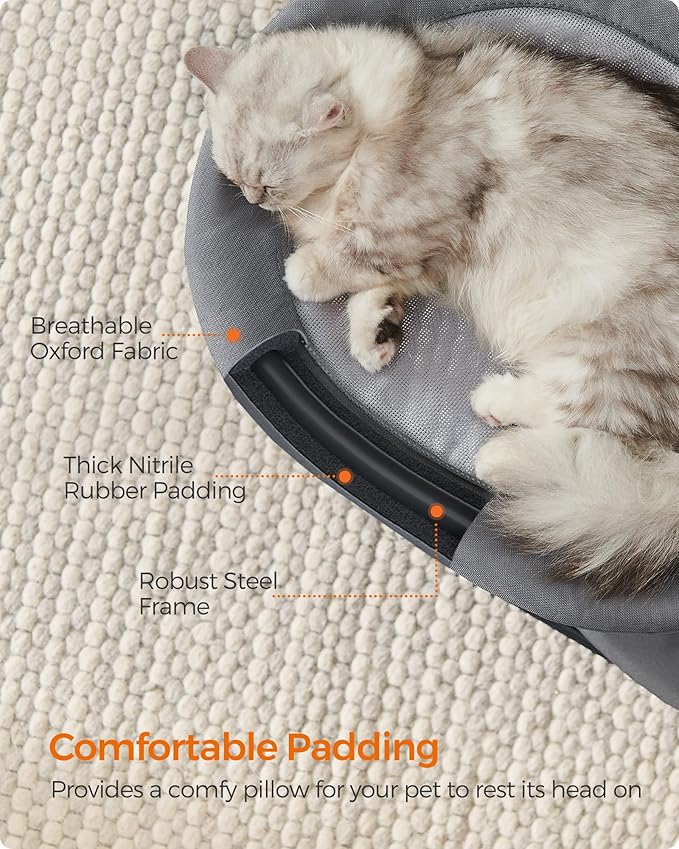 Feandrea 2-Tier Elevated Cat Hammock Bed, Breathable Furniture for Multi-Cat Households Indoor and Outdoor, with Removable Washable Mesh, Steel Frame, for Summer, Dove Gray UPCB012G01-PawvioPets