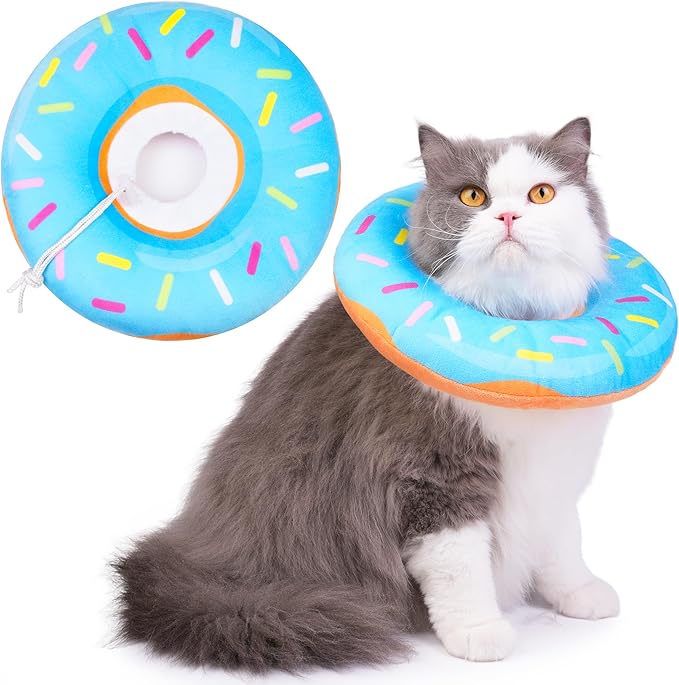 Cat Cone Collar Soft, Cat Recovery Collar for Wound Healing Cute Cat Donut Adjustable Cat Cones to Stop Licking Comfortable Lightweight Neck Elizabethan Collars for Cats Kittens After Surgery-PawvioPets