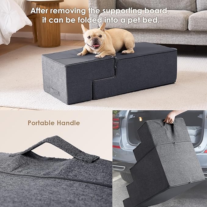 EHEYCIGA Dog Stairs for Bed 20" H, 4-Step Extra Wide Dog Steps for High Bed, Pet Steps for Small Dogs and Cats, Non-Slip Balanced Pet Ramp Indoor, Grey-PawvioPets