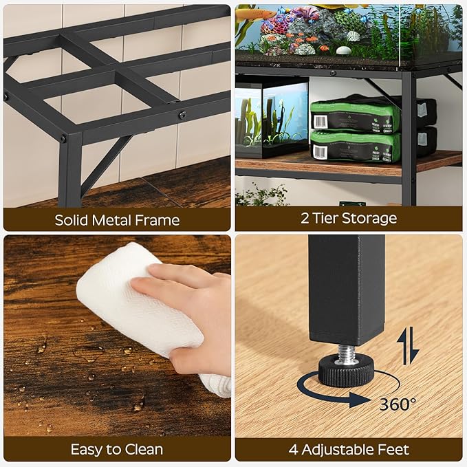 40-50 Gallon Fish Tank Stand, Aquarium Stand with 2-Tier Storage Shelves, Heavy Duty Breeder Turtle Terrarium Stand Rack for Home Office, 36.2" L x 18.9" W x 24.4" H, Rustic Brown FTHR4001-PawvioPets