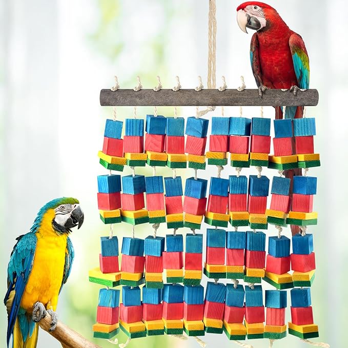 Extra Large Bird Toys, 21.6inch XL Macaw African Grey Parrot Chewing Toys, Natural Wooden Block Knots Tearing Toy Parrot Cage Accessories for Big Birds-PawvioPets