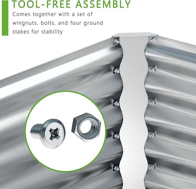 EKX 8x4x2FT Galvanized Raised Garden Bed, Raised Garden Bed Kit-Metal Planter Box Outdoor,Planting for Vegetables, Fruits,Herbs, Flowers-Slive-PawvioPets