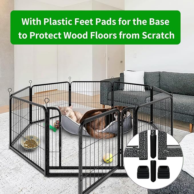 Dog Playpen Outdoor Extra Wide 16 Piece Panels Heavy Duty Dog Fence 24" Height Anti-Rust with Doors Portable for RV Camping Yard, Total 29FT, 68 Sq.ft, Snowy Black-PawvioPets