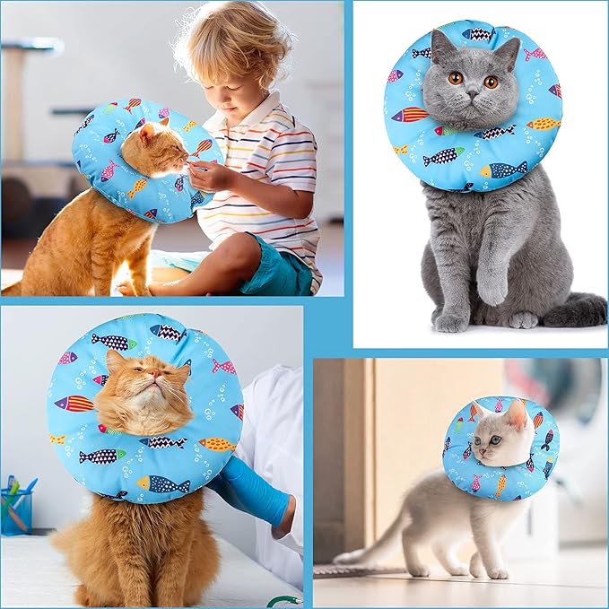 Cat Cone Collar Soft Cute Adjustable Cat Donut Recovery Collar Elizabethan Cats Cones to Stop Licking Comfortable Anti-Bite Neck Cone for Pet Kittens After Surgery-PawvioPets