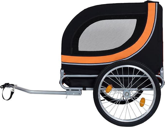 Blue-Grey Large Folding Bike Trailer for Dogs – Heavy-Duty Steel Frame, 66LB Capacity Pet Carrier for All-Terrain Cycling, Jogging & Camping Adventures!-PawvioPets