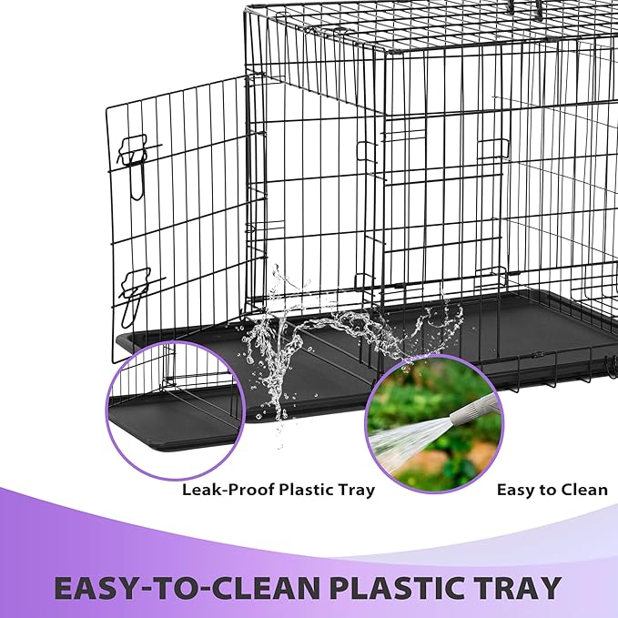 BestPet | Dog Crate | 48" | Black | Foldable Metal Kennel with Double Doors, Secure Slide-Bolt Latches, Leakproof Tray | Portable Dog Cage for Large Breeds | for Travel, Indoor & Outdoor Use-PawvioPets