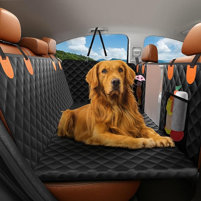 Back Seat Extender for Dogs - Holds 450lbs, Waterproof Dog Car Seat Cover for Back Seat with Hard Bottom for Cars SUVs Truck,Anti-Scratch No Slip Large Space Pet Backseat Protector,Black-PawvioPets