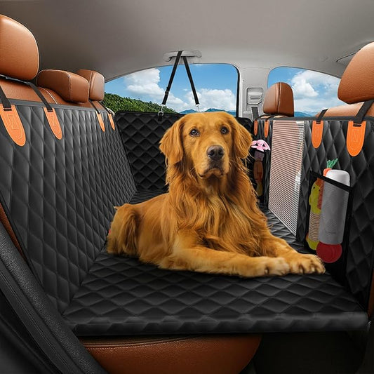 Back Seat Extender for Dogs - Holds 450lbs, Waterproof Dog Car Seat Cover for Back Seat with Hard Bottom for Cars SUVs Truck,Anti-Scratch No Slip Large Space Pet Backseat Protector,Black-PawvioPets