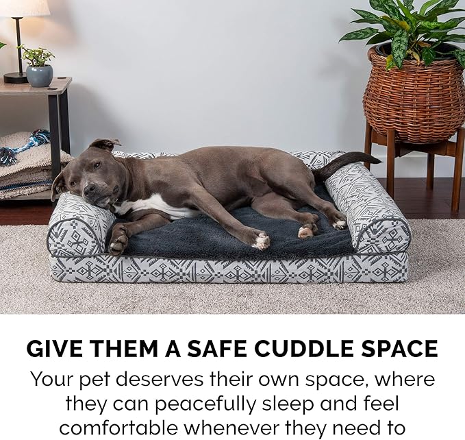 Furhaven Orthopedic Dog Bed for Large Dogs w/ Removable Bolsters & Washable Cover, For Dogs Up to 95 lbs - Plush & Southwest Kilim Woven Decor Sofa - Boulder Gray, Jumbo/XL-PawvioPets