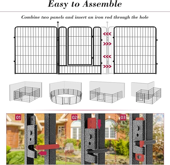 Dog Playpen 32 inch 24 Panels Indoor Outdoor Dog Pen for Medium/Small Dogs Heavy Duty Metal Dog Fence Outdoor for Yard, Puppy Playpen with Door Portable Pet Fence for RV Camping Yard-PawvioPets