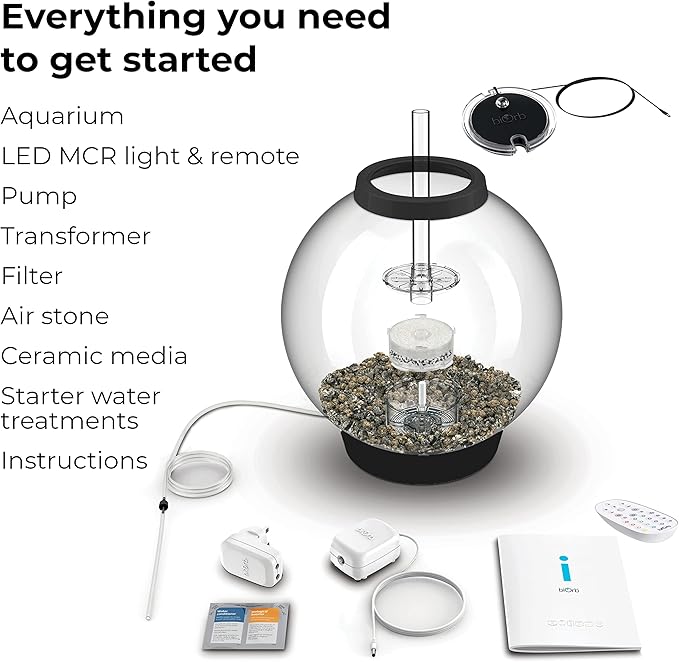 biOrb Classic 30 Acrylic 8-Gallon Aquarium with Multi-Color Remote-Controlled LED Lights Modern Tank for Tabletop Display, Black-PawvioPets