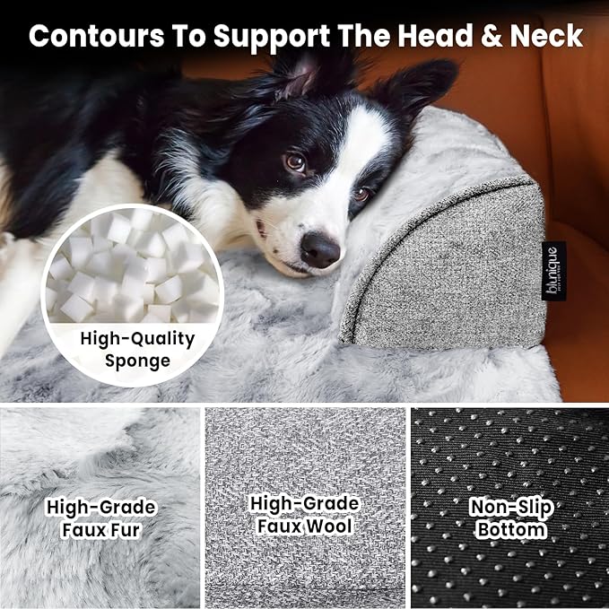 Calming Dog Couch Bed for Medium Dogs/Cats, 35 x 31 inch Waterproof Removable Pet Mat Couch Cover for Furniture Protector, Non-Slip Fluffy Pelsbarn Dog Bed for Couch, Sofa - Tie-Dye Grey-PawvioPets