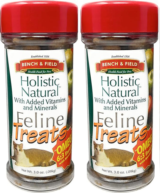 Bench & Field Holistic Natural Healthy Kitty Cat Treats | Crunchy Fish-Shaped Bites | Delicious Seafood Flavored Snack, 3-Ounce (Pack of 2 Bottles)-PawvioPets