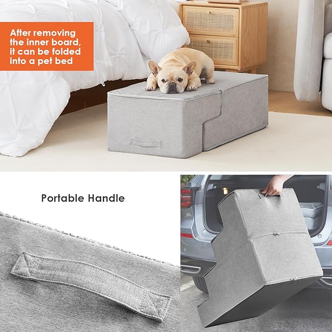 EHEYCIGA Dog Stairs for Bed 20" H, 4-Step Extra Wide Dog Steps for High Bed, Pet Steps for Small Dogs and Cats, Non-Slip Balanced Pet Ramp Indoor, Light Grey-PawvioPets