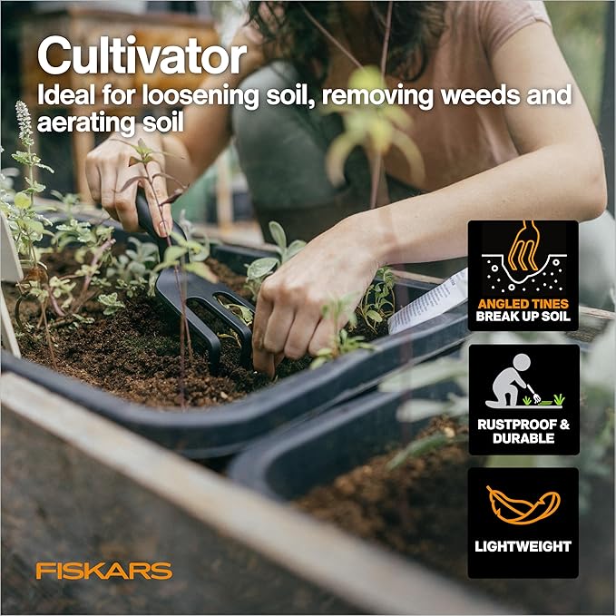 Fiskars House Plant Starter Tool Gift Set with Bypass Pruner, Trowel, Cultivator, and L/XL Garden Gloves, Accessories for Indoor Gardening (4 Piece Kit)-PawvioPets