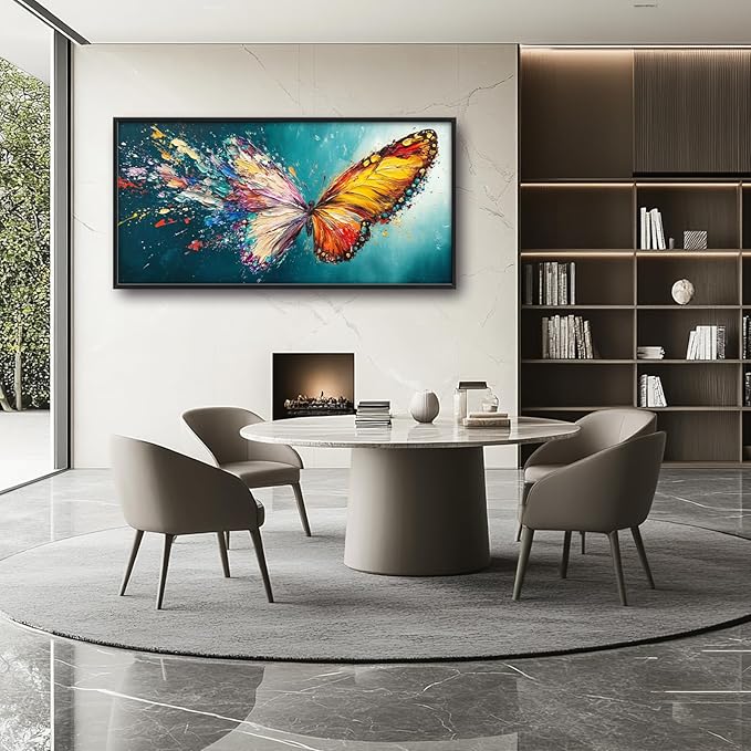Extra Large Framed Abstract Butterfly Wall Art,Colorful Graffiti Wall Decor,Splashing Wings Pictures for Living Room,Canvas Print Painting Modern Artwork Bedroom Office Bathroom Home Decor 60L x30W-PawvioPets