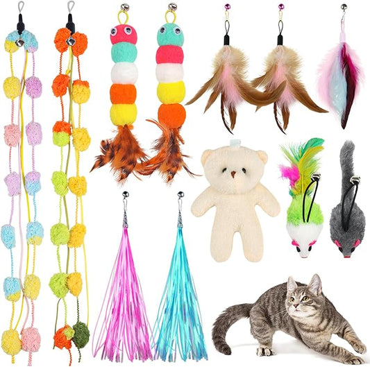 Cat Feather Wand Replacement - 12 PCS Toy Refills and Attachments for Cat Toys-PawvioPets