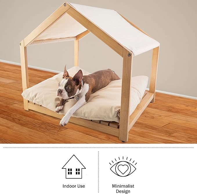 Dog House - 30x24-Inch Indoor Dog House with Soft Cushion and Adjustable Canopy - Wood Dog Furniture for Small to Medium Pets up to 70lbs by PETMAKER-PawvioPets