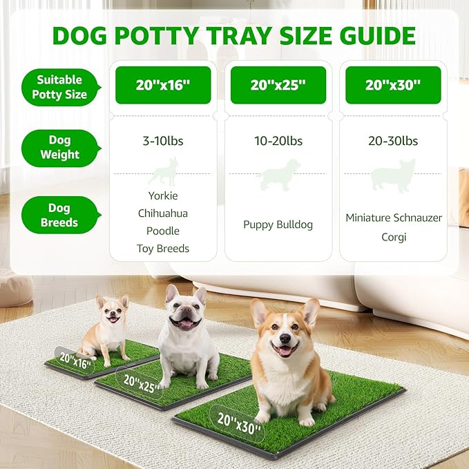 Dog Grass Pet Loo Indoor/Outdoor Portable Potty, Dog Litter Box, Artificial Grass Patch Bathroom Mat and Washable Pee Pad for Puppy Training, Full System with Trays (Pet Training Tray, 20"x25")-PawvioPets