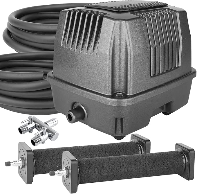 AquaMiracle All-in-One Koi Pond Aerator for Outdoor Ponds, Pond Air Pump Pond Aeration System with Self-Sinking Airline Flow Control Rubber Air Diffuser-PawvioPets