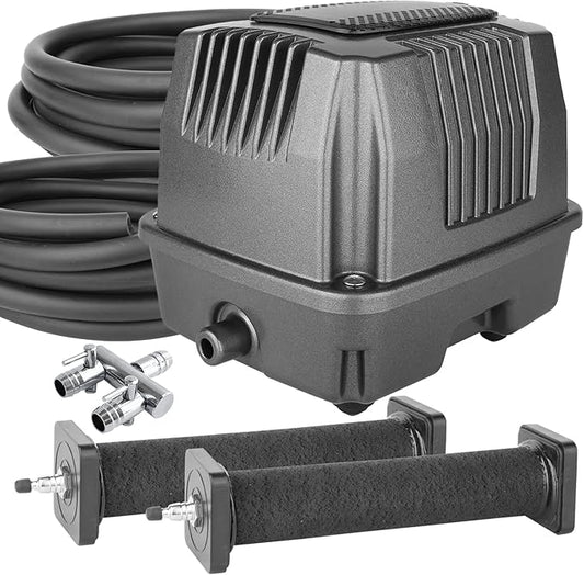 AquaMiracle All-in-One Koi Pond Aerator for Outdoor Ponds, Pond Air Pump Pond Aeration System with Self-Sinking Airline Flow Control Rubber Air Diffuser-PawvioPets