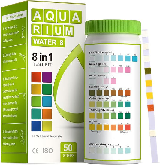 AAwipes 8-in-1 Aquarium Test Kit for Fish Tanks - Quick & Accurate Water Testing Strips for Aquariums & Ponds. Tests pH, Ammonia, Alkalinity, Hardness, Chlorine, etc. (K02-50)-PawvioPets