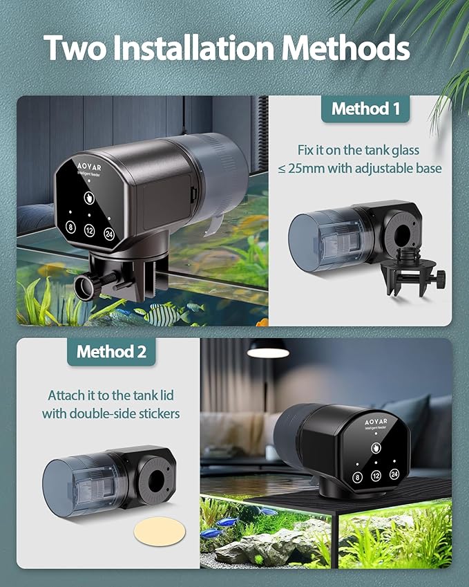 Automatic Fish Feeder Dispenser for Aquarium: 200ml Large Capacity Auto Feeders for Small Tank Turtle Betta Koi - Battery Food Feeding Timer for Flakes Pellet Vacation Weekend Day-PawvioPets