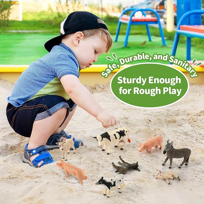 Farm Animal Toys, Realistic Farm Animal Figurines and Fence Playset, Includes Cow Pig Donkey Goat, Birthday Christmas Animal Gift Set for Kids Toddlers (Farm World)-PawvioPets