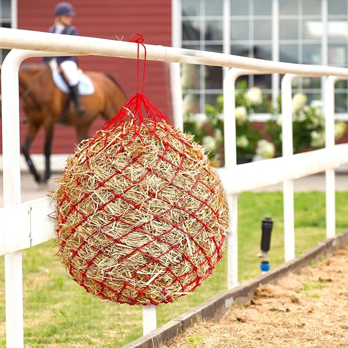 Fabbay 4 Pcs Slow Feed Hay Net Feeder Hay Bag for Horses Slow Feeder 40 Inch Length with 2 Inch Holes Hanging Horse Feed Net for Goat Cattle Equine Stalls Barn Supplies(Red)-PawvioPets