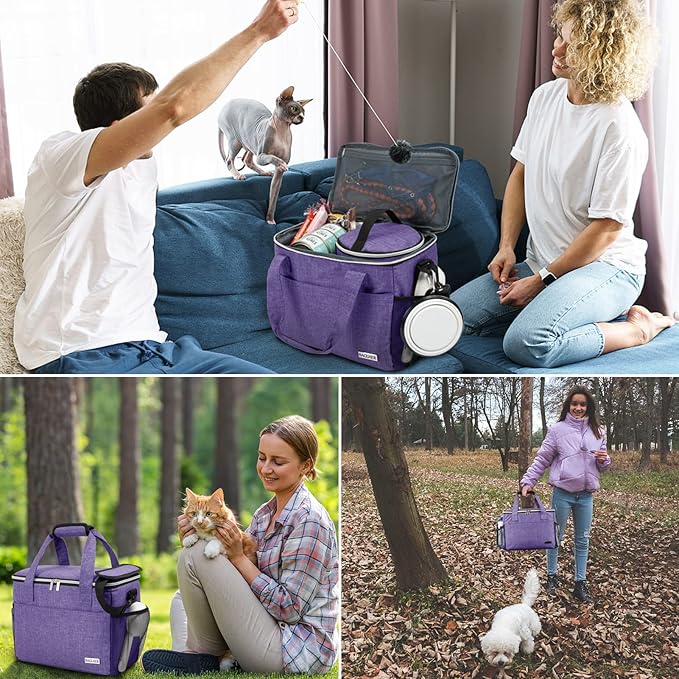 BAGLHER Dog Travel Bag Backpack Pet Supplies Backpack 5-Piece Set with Shoulder Strap 2 Lined Pet Food Containers 4 Foldable Feeding Bowls Essential Kit for Pet Travel-PawvioPets
