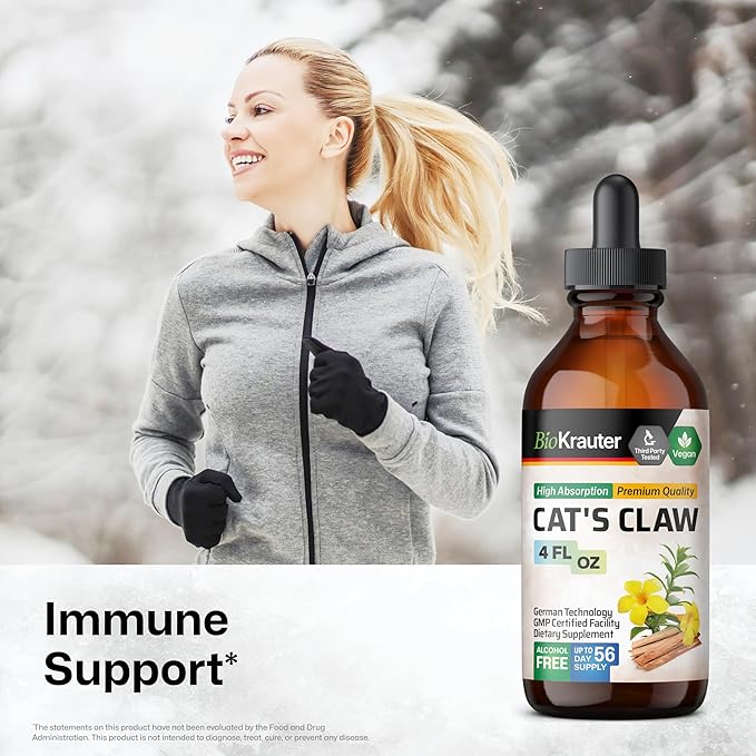 BIO KRAUTER Cats Claw Tincture - Liquid Cats Claw Herb for Immune Support - Alcohol & Sugar Free - Vegan Drops 4 Fl.Oz.-PawvioPets