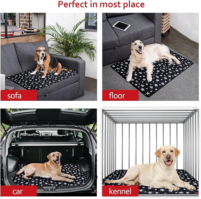 Dog Crate Mat (48" X 30"), Soft Dog Bed Mat with Cute Prints, Personalized Crate Pad, Anti-Slip Bottom, Machine Washable Kennel Pad, Black-PawvioPets