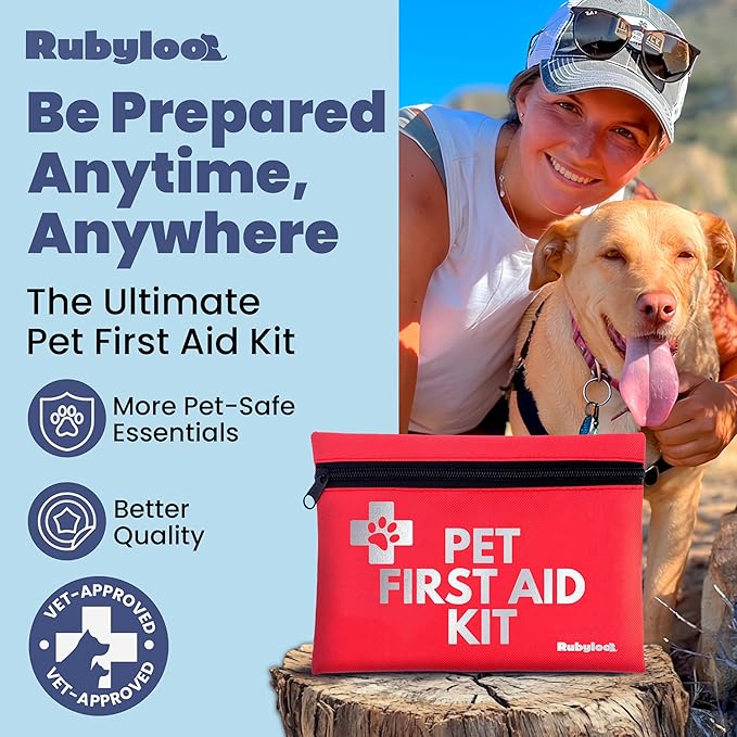Dog First Aid Kit for Hiking & Travel - Vet Approved Emergency Supplies - Pet First Aid Kit Guide, Tick Remover, Thermal Blanket & More - Compact Dog Hiking Gear for Camping, Hunting, Backpacking-PawvioPets