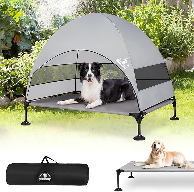 Elevated Outdoor Dog Bed with Canopy & Adjustable Feet - Larger Shade for Camping, Backyard & Patio-PawvioPets