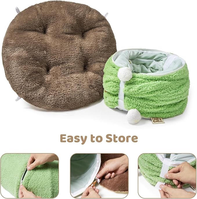 EHEYCIGA Cat Tunnel Bed for Indoor Cats, Cute Cat Donut Toy Tunnel for Small Large Cats with Washable Circle Cushion, Peekaboo Pet Cave Play Tunnel for Kitten, Puppy, Rabbit-PawvioPets