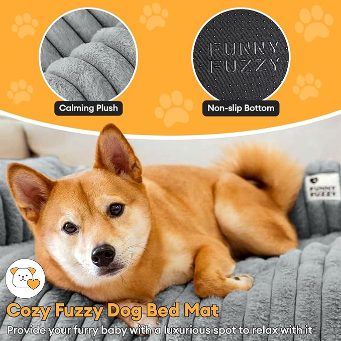 FUNNY FUZZY Pet Couch Cover for Sofa, Calming Dog Bed for Couch, Fluffy Plush Dog Couch Mat for Furniture Protector for Large Medium Small Dogs and Cats, Mist Grey-PawvioPets