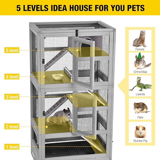 Aivituvin Ferret Cage Chinchilla Cage for Rat,Lizard,Squirrel, Chameleon,Gerbils and Other Small Animals-PawvioPets