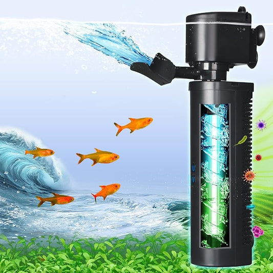 Aquarium Filter U-Very Suitable for 40-150 Gallon Tank, 400GPH Fish Tank Filters for Green Control, Internal Submersible Pump for Turtle Tank, Small Pond, Pool Filter, Cold Plunge Ice Bath Hot Tub-PawvioPets