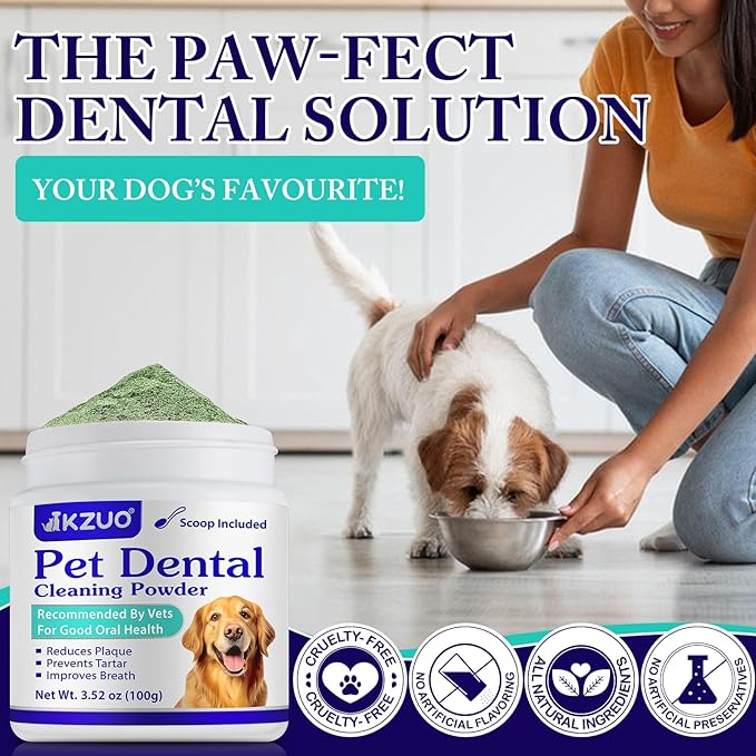 Dog Teeth Cleaning Powder - Dog Dental Powder - Plaque Off Pet Tooth Cleaning lab co - Targets Tartar & Reduces Plaque & Bad Breath - Teeth Cleaning Made Easy-PawvioPets
